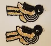 Pair of Vintage Black Birds Beaded Sequined Appliques Sew On Crafts 4"