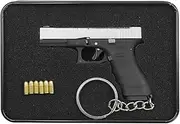 [Zhongren] Alloy Empire G17 Tactical Mini Pistol Keyring 1:3 Metal 6 Balls Gun Keyring Collection Pendant Bag Pendant for Army Fan Men Gift (Black & Silver), Silver & Black, One size