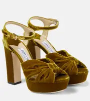[Jimmy Choo] Jimmy Choo Heloise 120 velvet platform sandals AU 9 yellow