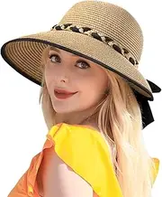 [Pleneal] Beach Hats for Women, Wide Brim Sun Straw Hat for Women UPF 50+ UV Sun Protection Sun Hat Foldable Roll up Cap