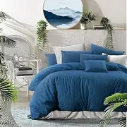 Amsons King Quilt Cover Set - Blue Doona Cover - 100% Cotton Bedding & Linen – Textured Print Bedding Duvet Cover Sets (3PCs, King)