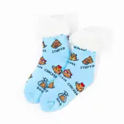 Stay Cosy Poo Emoji Blue Fluffy Winter Socks - Non Slip