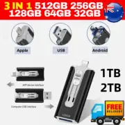 USB 3.0 Flash Drive 128/256GB 3 in 1 Memory Stick For iPhone iPad Android PC AU