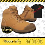 Oliver 34662 Mens Steel Cap Zip Side Wheat Ankle Work Boots FREE T SHIRT