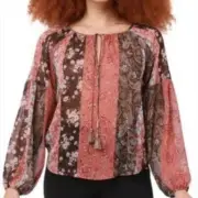 Black Tape patchwork dream sheer mixed print boho blouse plus X