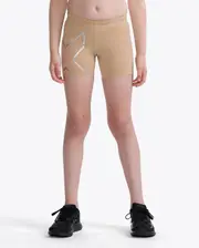 Core Girls Compression 1/2 Shorts, 2XU, S, Biege/Silver