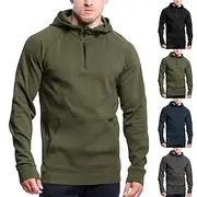 Men's Zip Up Hoodie Hoodie Fleece Hoodie Tactical Hoodie Black Army Green Navy Blue Dark Gray Hooded Plain Zip Up Patchwork Quarter Zip Sports Outdoor Casual