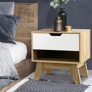 1 Drawer Artiss Bedside Table with Shelf - IKER White & Oak