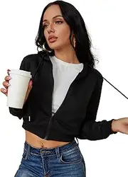 [milanpavilion] Women's Zip Up Hoodies Cropped Cardigan Jacket Drawstring Hooded Sweatshirts Casual Long Sleeve Top…