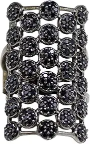 [MOONEYE] 925 Sterling Silver Black Spinel Gemstone Long Finger Split Shank Statement Promise Engagement Women's Bar Ring