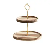 Snack Plate with Handle Removable Wooden Double Triple Layers Cake Stand Tea Party Supplies -Golden Dual Layer
