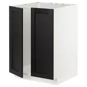 METOD base cabinet for sink + 2 doors, white/Lerhyttan black stained, 60x60x80 cm