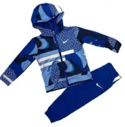 Nike NWT Boys Size 24 Months Zip Hooded Jacket Jogger Set Therma Royal Blue