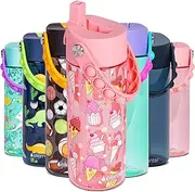 Elemental Leak Proof Water Bottles for Kids - Splash Kids Water Bottle for School with Pop-it Handle - BPA Free Tritan Plastic Reusable Water Bottle with Straw - Ice Cream - 532ml