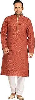 [Exotic India] Kurta Pajama Set with Printed Small Bootis and Piping