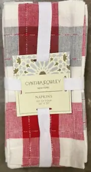 Cynthia Rowley Red Grey Buffalo Plaid Cotton Cloth Napkins Set Of 4￼