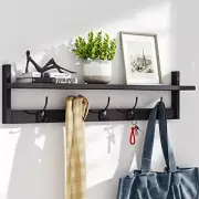 Wall-Mounted Shelf with Hooks - 28.9 Inch Entryway Hanging Shelf with 5 Dual