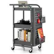 Costway 3-Tier Storage Rolling Cart Utility Trolley w/Pegboards Kitchen Office