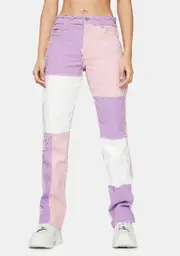 [Jaded London] Pastel Lilac Patchwork Denim Boyfriend Jeans