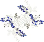 EXQUIMEUBLE 2 pcs Blue Rhinestone Leaf Hair Combs for Brides Elegant Wedding Hair Accessories Durable Side Combs for Special Occasions and Evening Outfits
