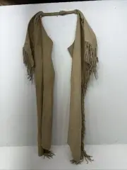 New Tan Congress Leather Show Chaps With Fringe Adjustable Waist 44” L-51