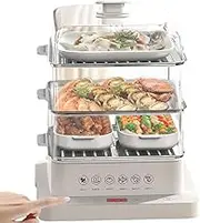 800W Home Electric Steamer, Food Steamer with 3 Tier 40L Capacity, Display Touch Screen 12 Hours Appointment 6 Cooking Modes, Anti-Dry Burn for Vegetables, Meats, Fish