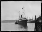 Tugboat alongside the French steamer Dupleix, NSW, 1930s Australia Old Photo