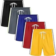 [Resinta] 5 Pack Toddler Boy's Mesh Shorts Quick Dry Performance Shorts Boys Athletic Shorts Stripe Basketball Shorts