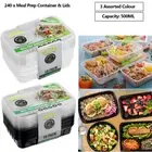 240x Takeaway Food Containers Plastic Lids Rectangular Meal Prep Lunch Box 500ml