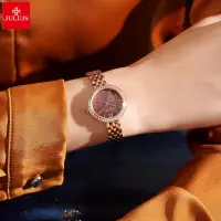 在飛比找蝦皮購物優惠-Julius 時尚韓國圓形鋼帶雲貝母錶盤防水女錶 JA-14