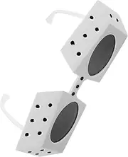[Healeved] Party Dice Glasses Women's Fashion Sunglasses Birthday Photo Booth Props Dice Shaped Fashion Glasses Unique Design Sunglasses Dice Shape Eyewear Dice Shape Glasses White Plastic