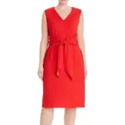 New Adrianna Papell Plus Red Rio Knit Tie Sheath Dress Size 16