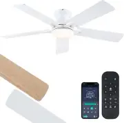 White Ceiling Fan with Lights - 52" Flush Mount Ceiling Fan with Remote and Dimm