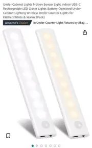 2 PACK Motion Sensor Light Indoor Under Cabinet Lights LED USB Rechargeable