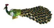 NEW! BLUE & GREEN RHINESTONE METAL PEACOCK TRINKET / PILL BOX