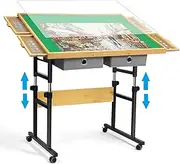1500 Piece Jigsaw Puzzle Table with Legs - 25"x34"Adjustable Puzzle Tables for Adults, 45° Tilting Angle Portable Wooden Jigsaw Puzzle Board Portable with 6 Drawers
