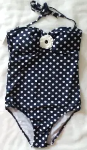 AUBADE SAINT BARTH MAILLOT DE BAIN 1 PIÈCE MARINE POIS TAILLE L NEUF/ETIQ 129€