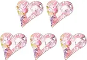 uxcell 5 Pcs 3D Heart AB Pink Nail Rhinestones 12x13mm K9 Glass Crystal Rhinestones Pointed Back Crooked Heart Gems for Nail Charm Art DIY Craft
