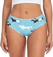 [RPLIFE] White Black Horses Light Sky Blue Womens Brief, Breathable Brief, Womens Stretch Underwear Briefs, White Black Horses Light Sky Blue, Medium
