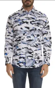 New $278 ROBERT GRAHAM Scales Sport Shirt In White 2XL