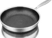 Tri-Ply Stainless Steel Frying Pan, Full Body, 316 Stainless Steel Wok, Double-Sided Honeycomb Skillet, Suitable for All Stovetops