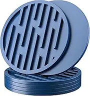Silicone Coasters for Drinks - Set of 6, Rubber Non-Slip Non-Scratch, Striped Non-Stick, Lips No Leak - 4" Round Blue Cup Coasters for Tabletop Protection