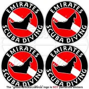 UNITED ARAB EMIRATES SCUBA DIVING Flag-UAE Map Shape Circular Stickers 50mm x4