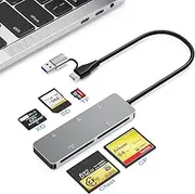 CFast Card Reader, CFast 2.0 Card Reader via USB 3.0 or USB C Port, 5Gbps Aluminum CFast Memory Card Adapter for SanDisk, Lexar, Transcend, Sony Card, Read CFast/TF/SD/XD/CF 5 Cards Simultaneously