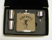 Fireball Leather 6 oz stainless steel flask gift set with 2 shot glasses and ...