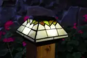 2 PACK WELLINGTON SOLAR POST CAP LED DECK FENCE LIGHTS STAINED GLASS 5X5 & 4X4