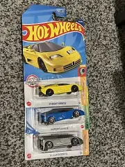 Hot Wheels '94 Bugatti EB110 SS Blue Yellow Silver HW Exotics Turbo Variant Set