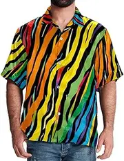 [KQNZT] Hawaiian Shirts for Men, Mens Button Down Short Sleeve Shirt, Big and Tall Hawaiian Shirts for Men, Rainbow Zebra Pattern Modern