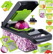 Amazer Tec Vegetable Chopper, Onion Chopper Multifunctional 13-in-1 Food Choppers Onion Chopper Vegetable Slicer Cutter Dicer Veggie Chopper with 8 Blades,Colander Basket,Container