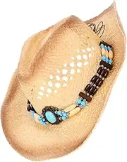[DEARMAMY] Western Cowboy Hat Beach Hat Summer Hats Denim Cowboy Hat Ladies Sun Hat Women's Cowboy Hats Sunshade Hats for Women Men's Sun Hats Visor Hats for Women Sun Hat Women Straw Beige